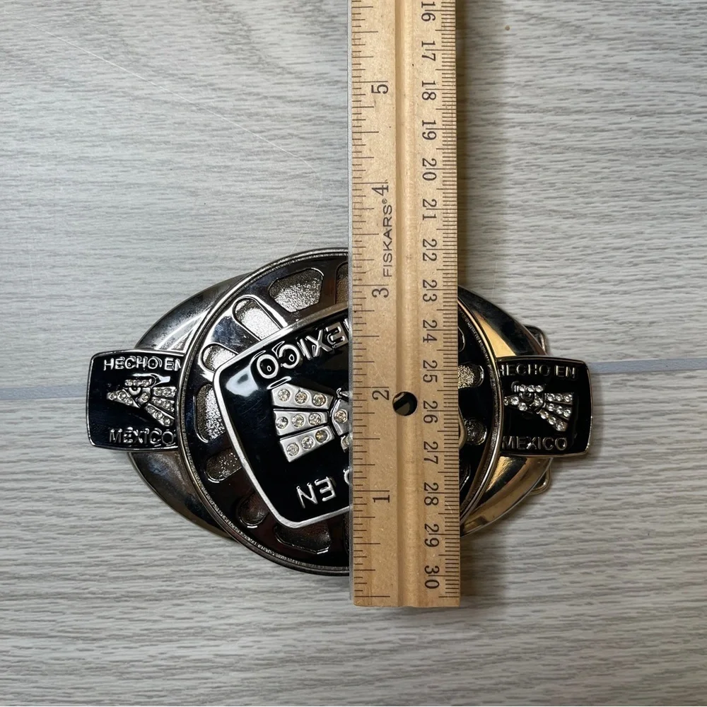 Hecho en Mexico Large Spinning Silver and Black Belt Buckle
